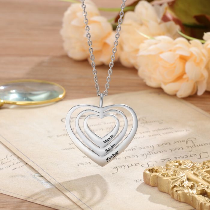 Personalised Hearts Name Necklace Bespoke Engraved Heart Name Necklace