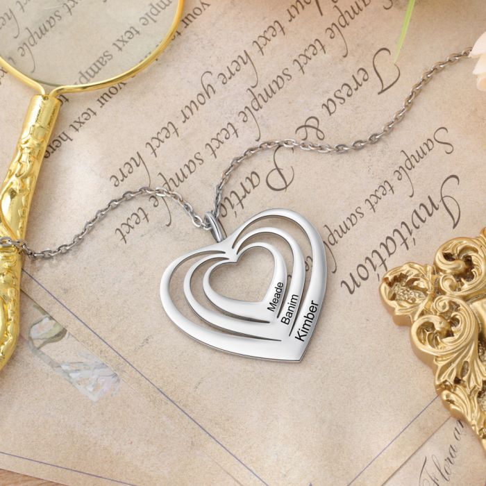 Personalised Hearts Name Necklace | Bespoke Engraved Heart Name Necklace