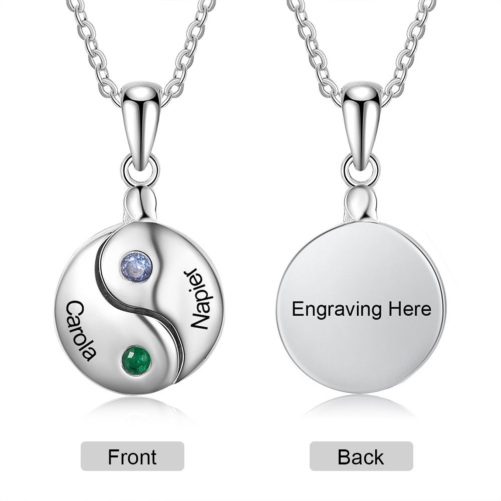Personalised Yin Yang Photo Necklace With Birthsotnes And Engraved Nam Alep Jewellery