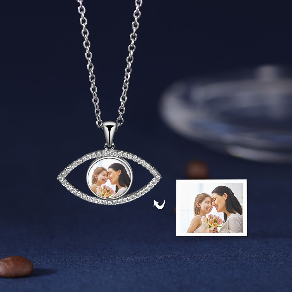 Personalised Eye Shape Photo Necklace | Bespoke Photo Necklace With Engraving