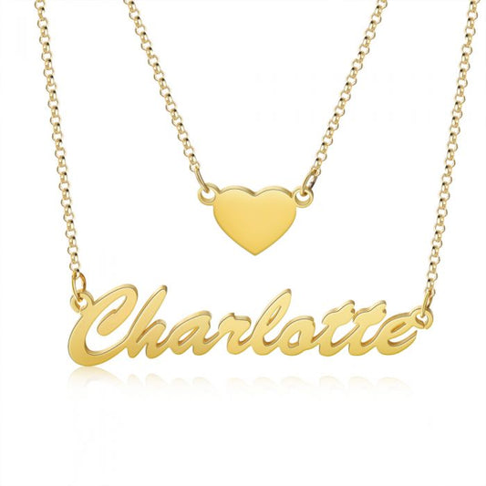 Personalised Double Chain Name Necklace | Bespoke Name Necklace With Heart