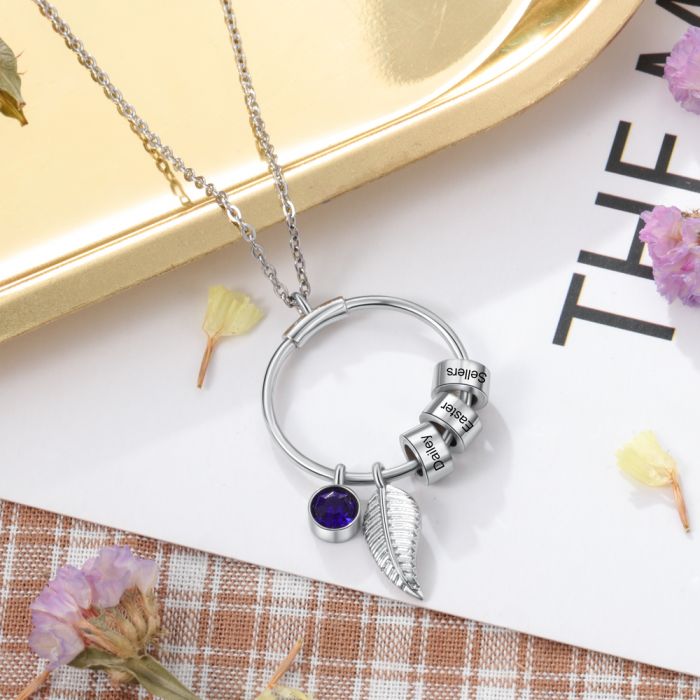 Bespoke Name Necklace | Personalised Engraved Rings Necklace With Birthstone