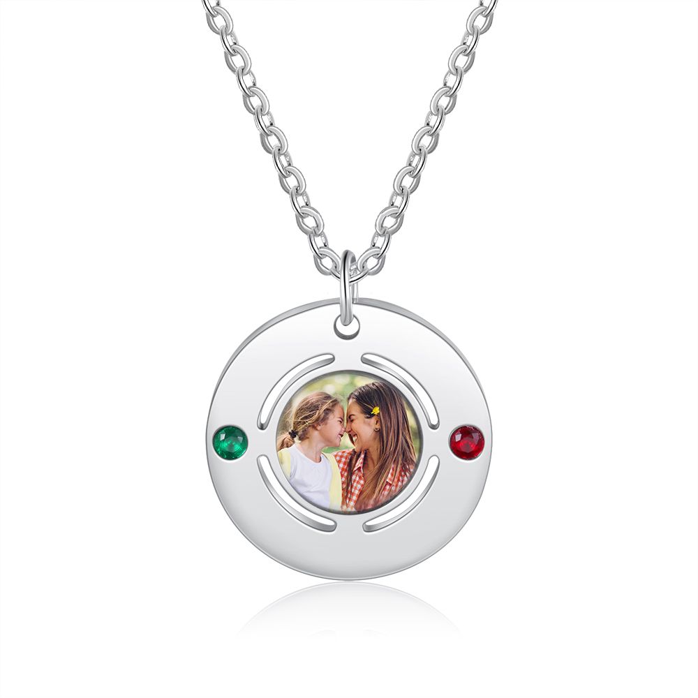 Personalised Photo Necklace With Birthstones And Engraving