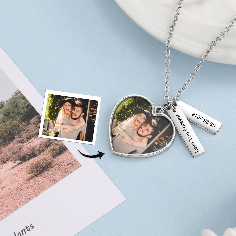Personalised Photo Necklace With Custom Engraved Plates | Bespoke Gift Of For Her