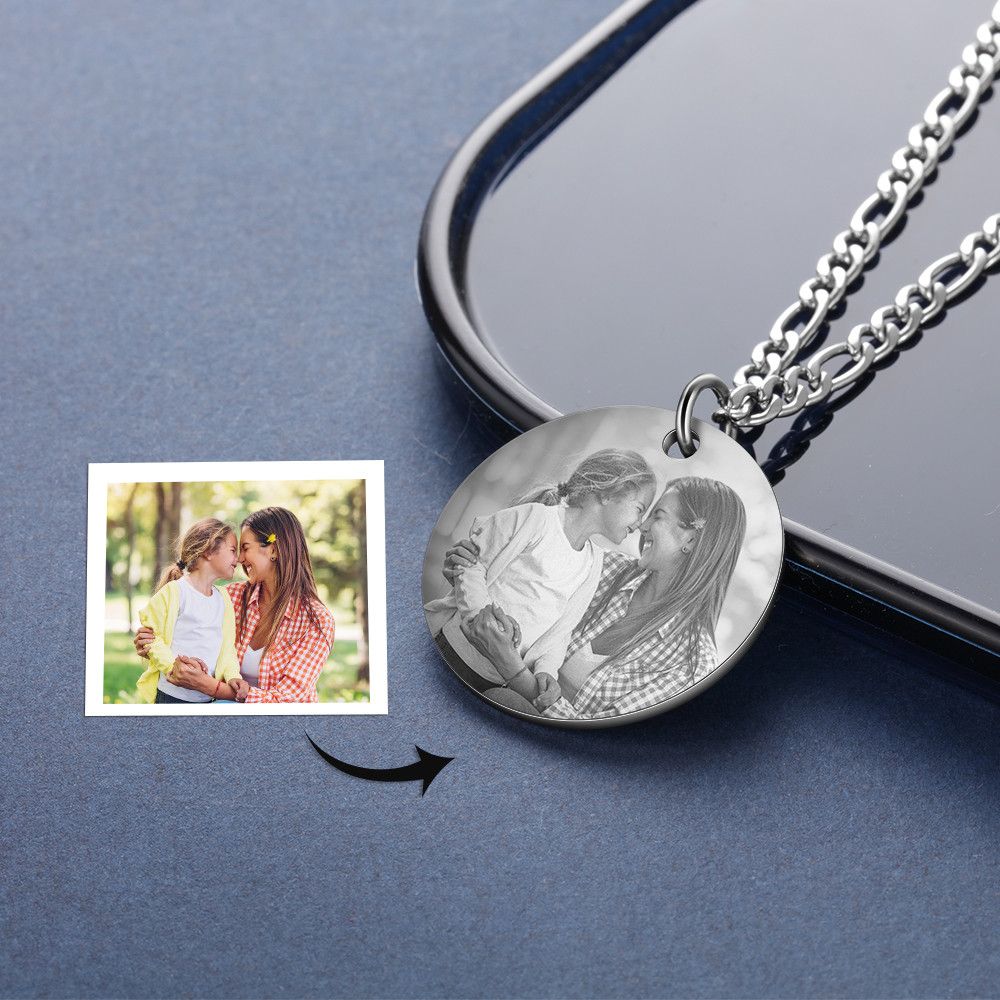 Personalised Photo Necklace With Birthflower and 6 Names Engraved | Personalised Photo Necklace For Men