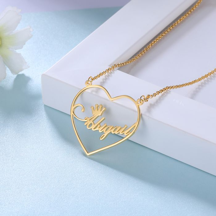 Personalised Name Necklace | Bespoke Name Necklace in a Heart With a Crown