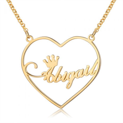 Personalised Name Necklace | Bespoke Name Necklace in a Heart With a Crown