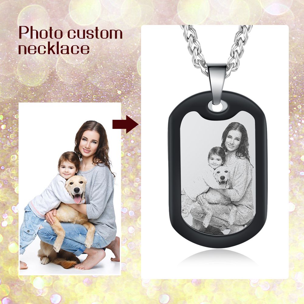 Personalised Dog Tag Necklace For Men With Engraved Calendar | Bspoke Dog Tag Photo Necklace For Him