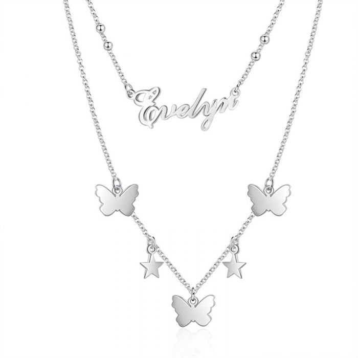Personalised Name Necklace With Butterflies & Stars   Beautifyl Gift Ideas For Her 