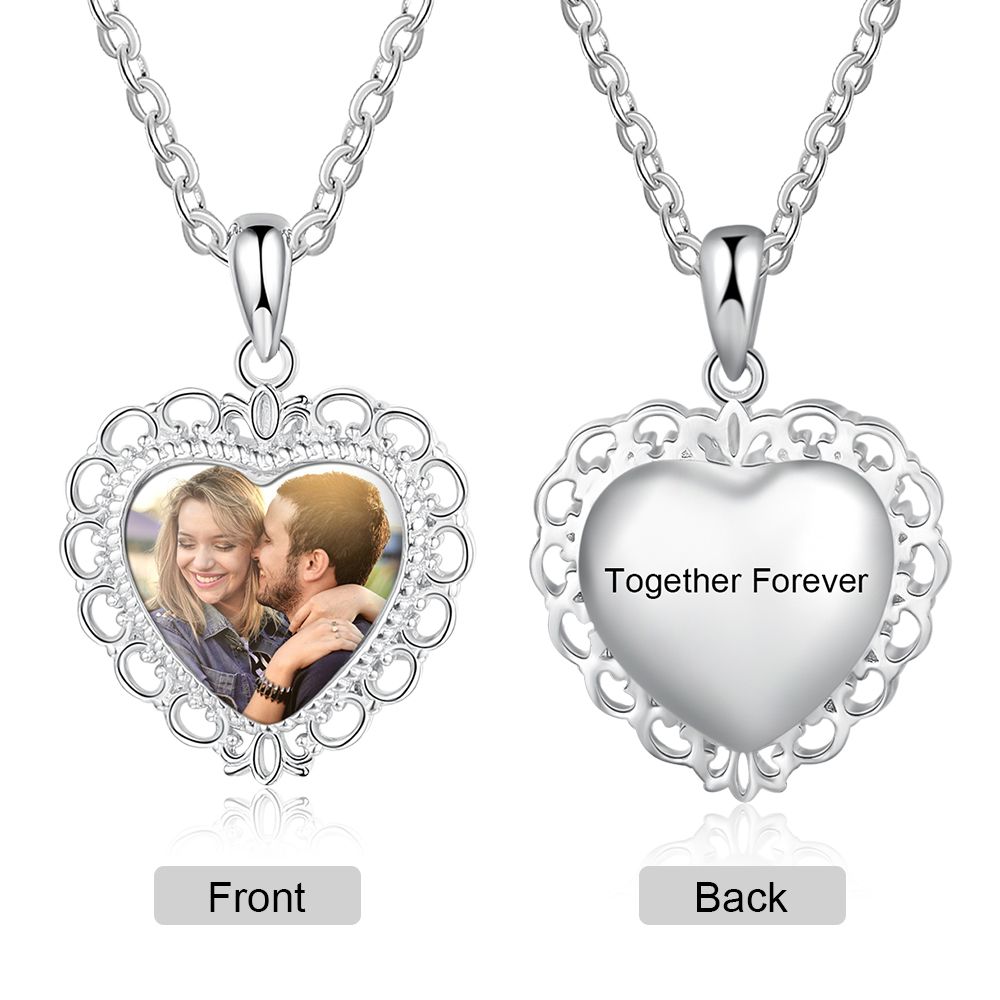Personalised Heart Shape Photo Necklace With Customised Engraving | Bespoke Photo Necklace