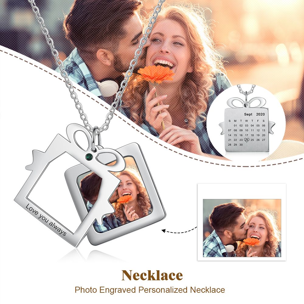 Personalised Christmas Gift Photo Necklace With Custom Engraved Calendar | Bespoke Chsritmas Gift