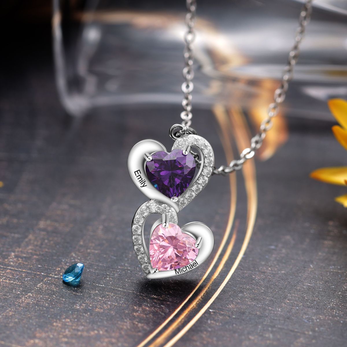 Personalised Love Necklace With Birthstones | Bespoke Birthstone Necklace