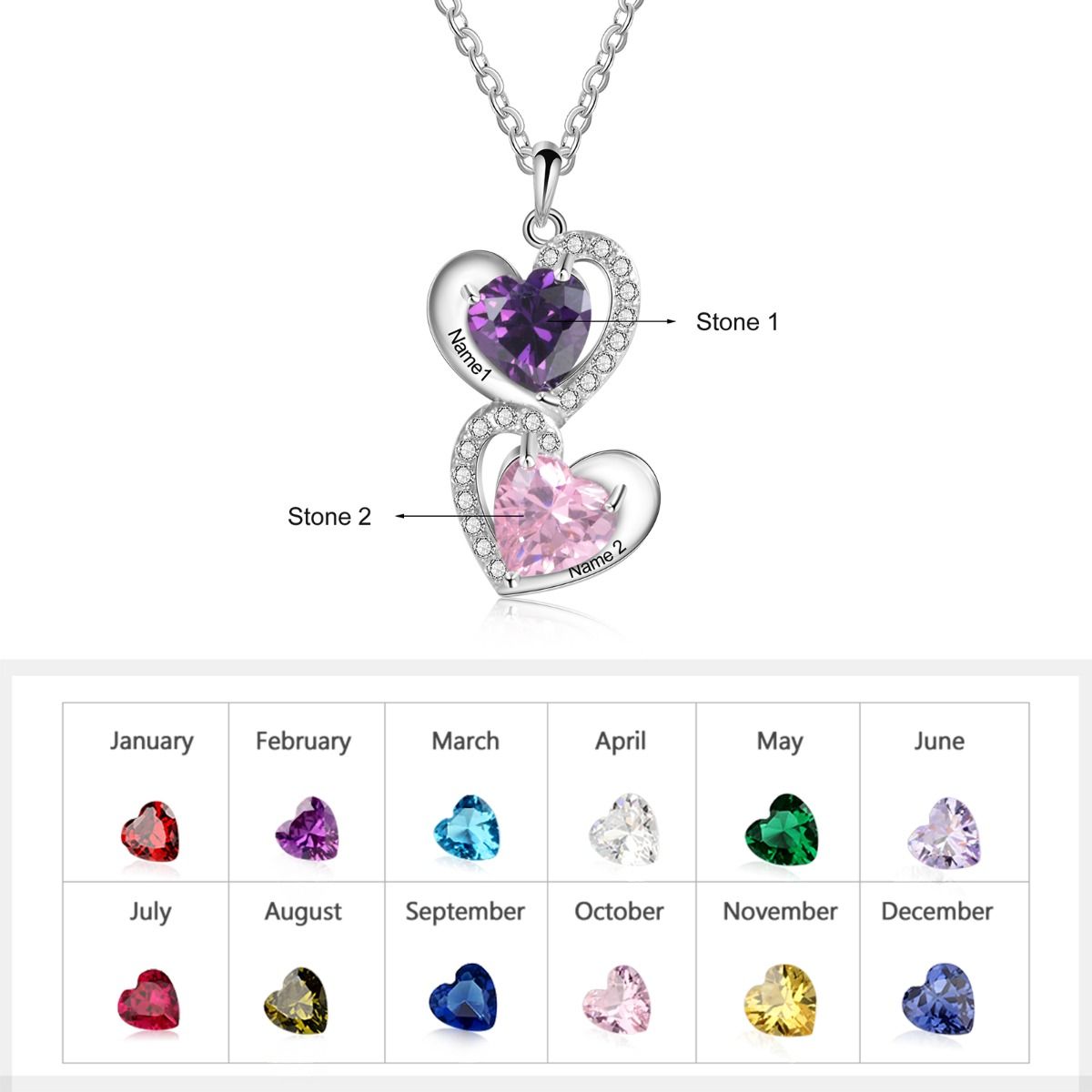 Personalised Love Necklace With Birthstones | Bespoke Birthstone Necklace