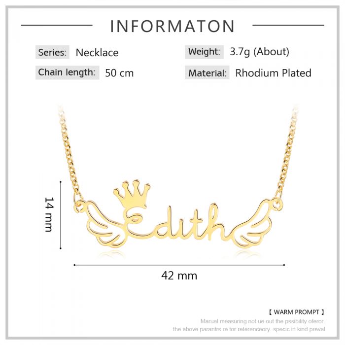 Personalised Name Necklace | Bespoke Name Necklace With Wings & Crown