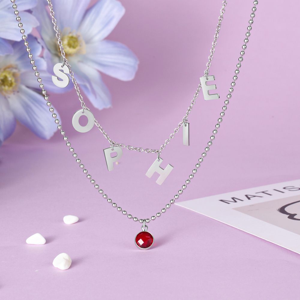 Personalised Letter Necklace With Birthstone | Bespoke Letters Necklace