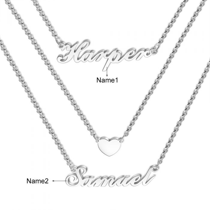 Personalised 2 Names Necklace | Bespoke Name Necklace With Heart