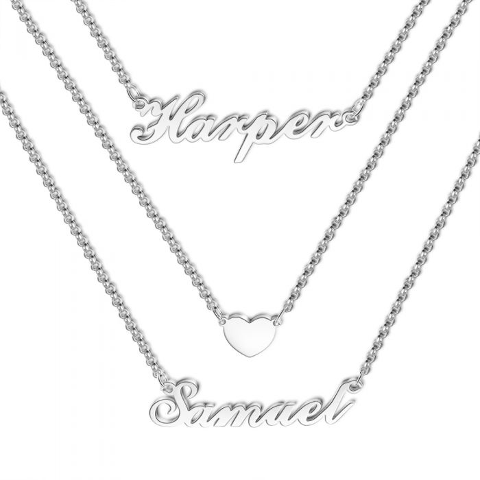 Personalised 2 Names Necklace | Bespoke Name Necklace With Heart
