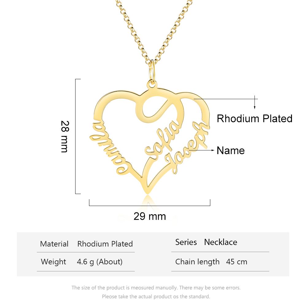 Personalised 3 Names Heart Necklace | Cutomised Name Necklace | Bespoke Gift For Mother