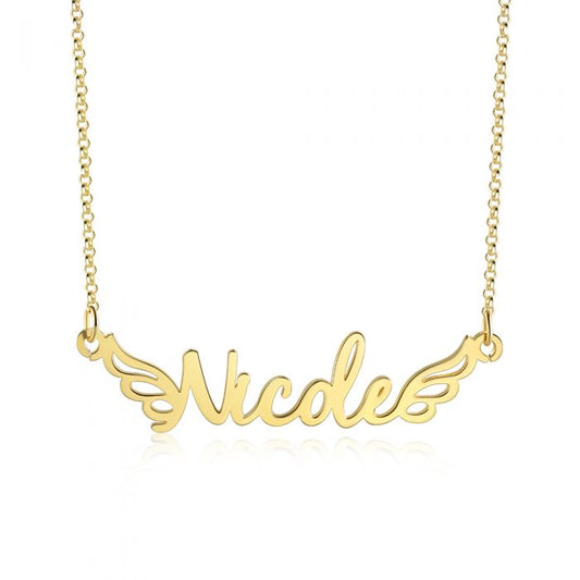 Personalised 925 Sterling Silver Name Necklace | Bespoke Angel Wings Name Necklace