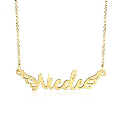 Personalised 925 Sterling Silver Name Necklace | Bespoke Angel Wings Name Necklace