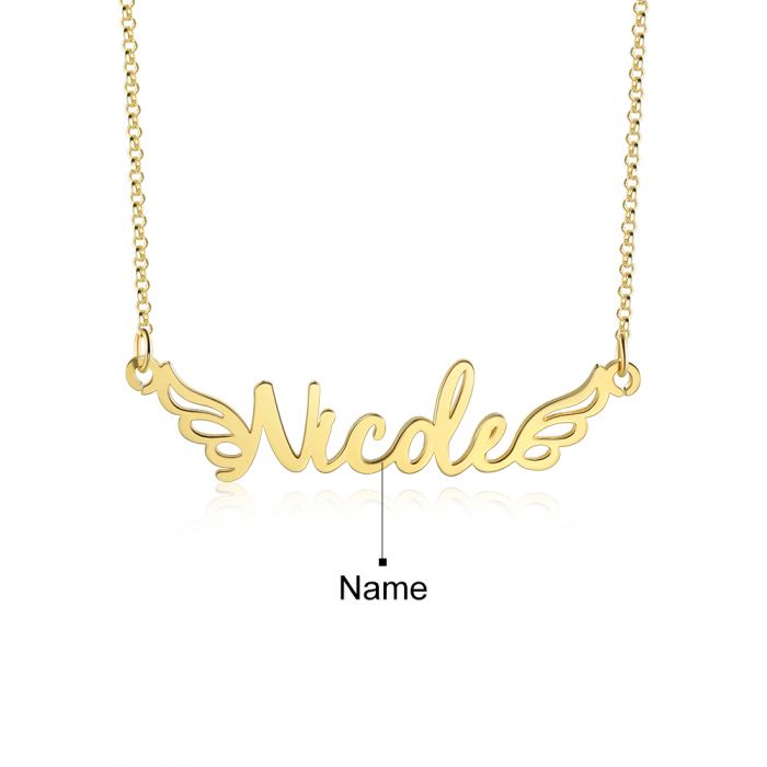 Personalised 925 Sterling Silver Name Necklace | Bespoke Angel Wings Name Necklace