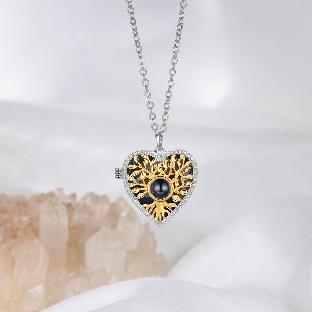 Custom Love Heart Photo Projection Necklace, Sterling Silver Memorial