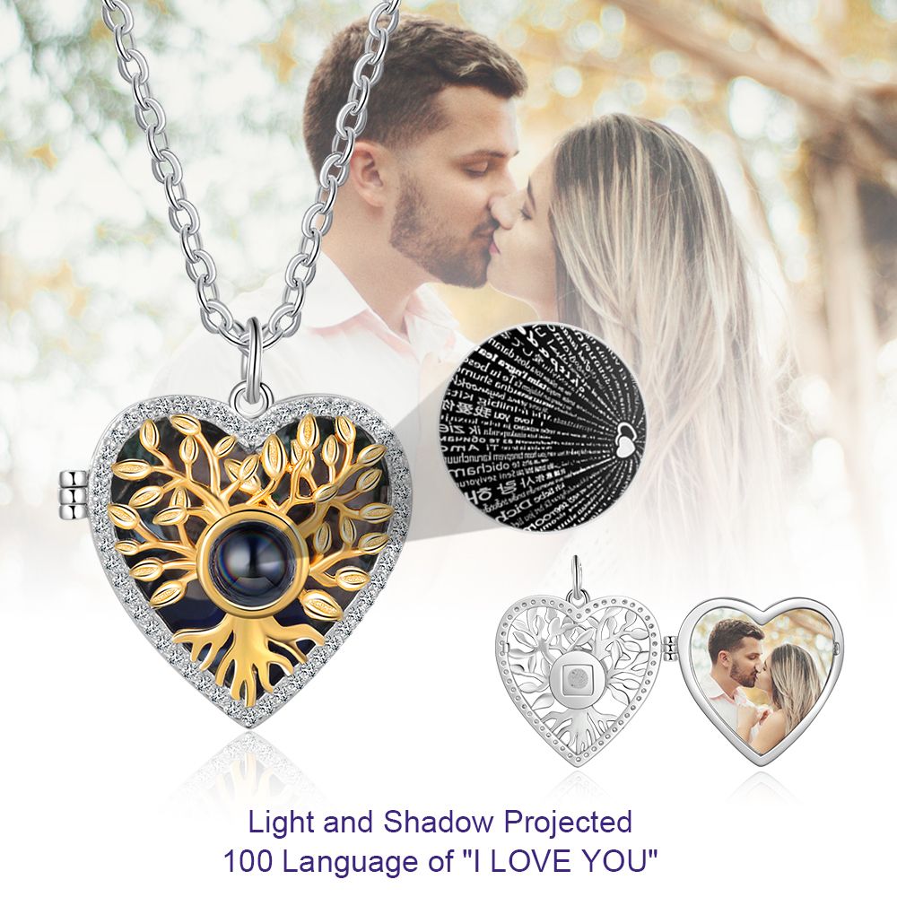 Personalised Sterling Silver Projection Photo Necklace | Bespoke "I Love You" Projection Necklace With Engraving