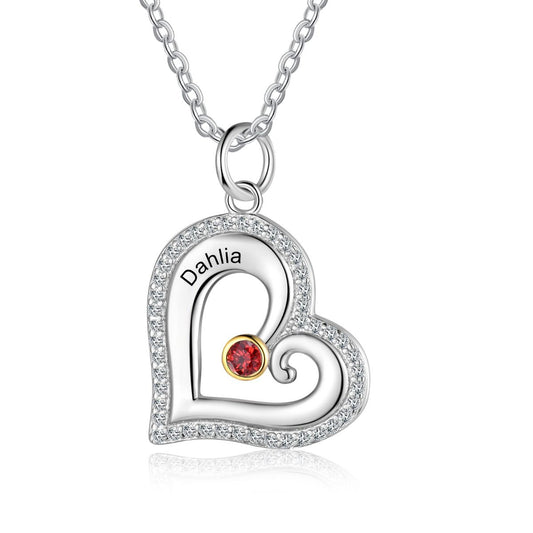 Heart Shape Bespoke Necklace With Up To 4 Birthstones And Engraved Names | Personalised Necklace For Women
