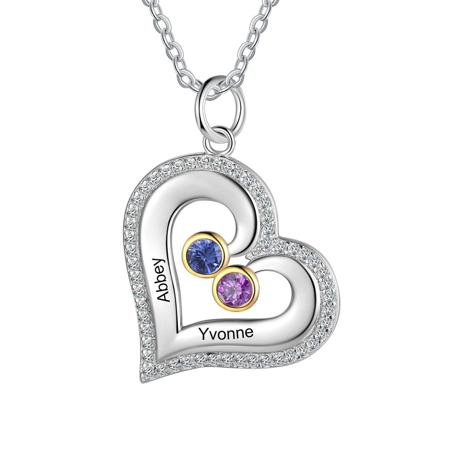 Heat Shape Bespoke Necklace With Up To 4 Birthstones And Engraved Names | Personalised Necklace For Women