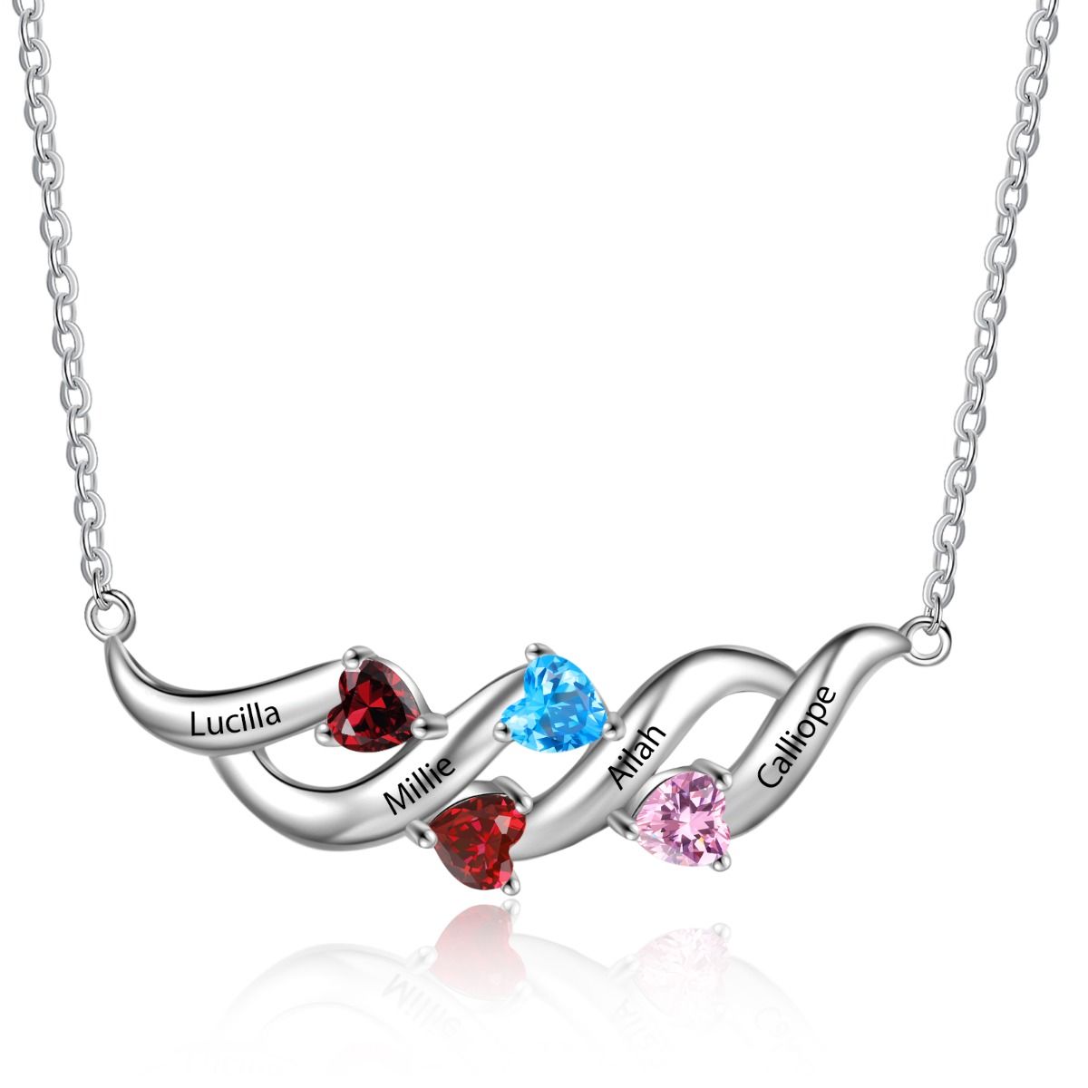 Bespoke Necklace For Her | Customised Up To 4 Birthstones Necklace With Engraved Names