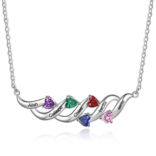 Personalised Necklace With birthstones And Engraved Names | Customised Gift For Mum