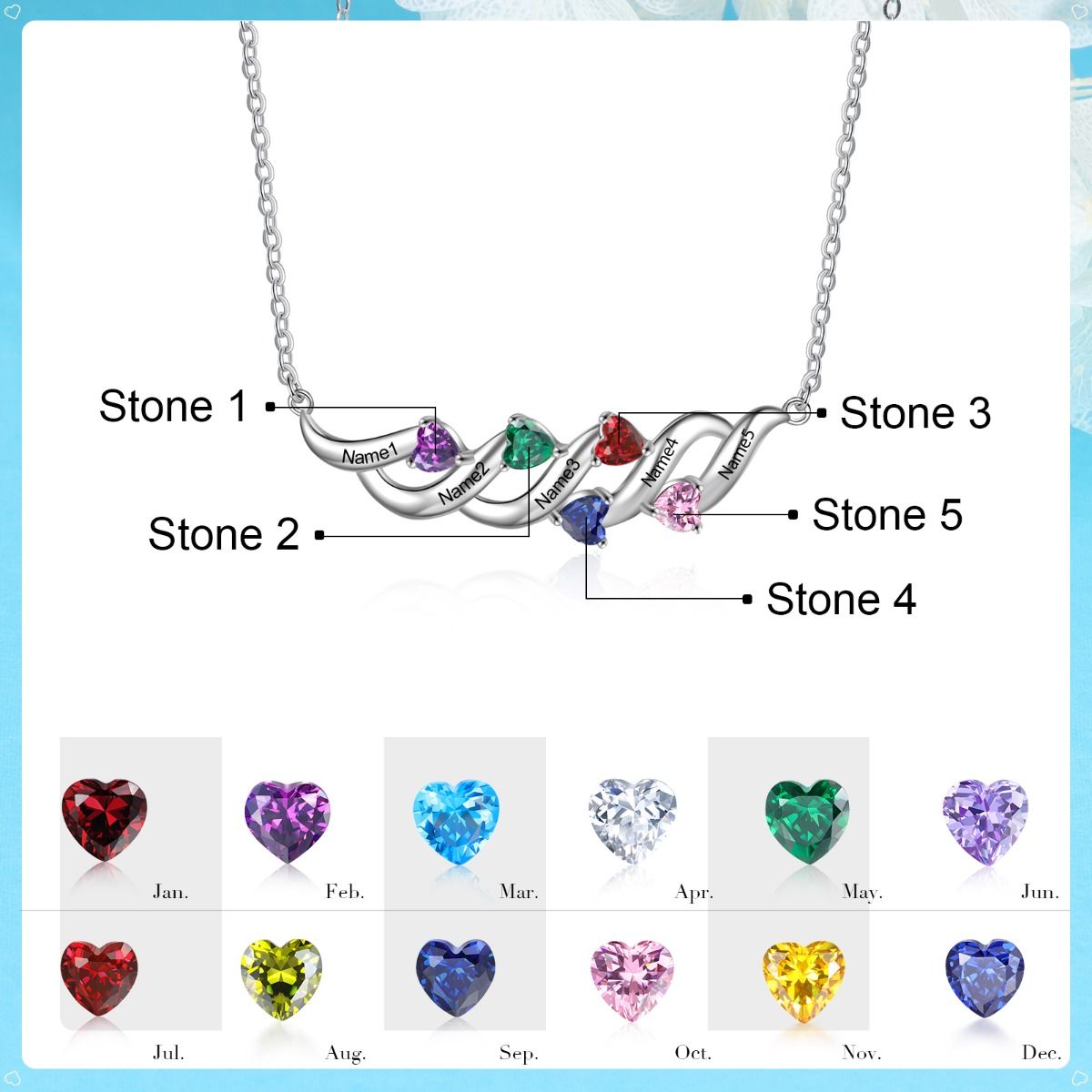 Personalised Necklace With birthstones And Engraved Names | Customised Gift For Mum