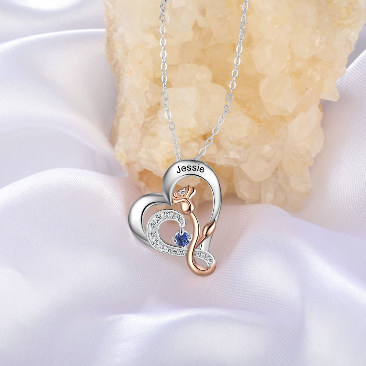 Personalised Necklace For Women With Up to 2 Birthstones And Engraved Names | Customised Gift For Her