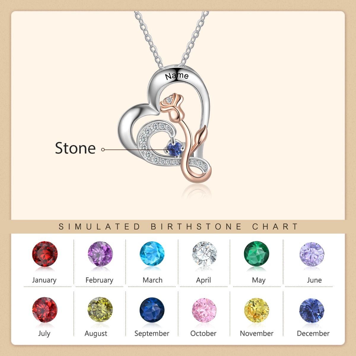 Personalised Necklace For Women With Up to 2 Birthstones And Engraved Names | Customised Gift For Her