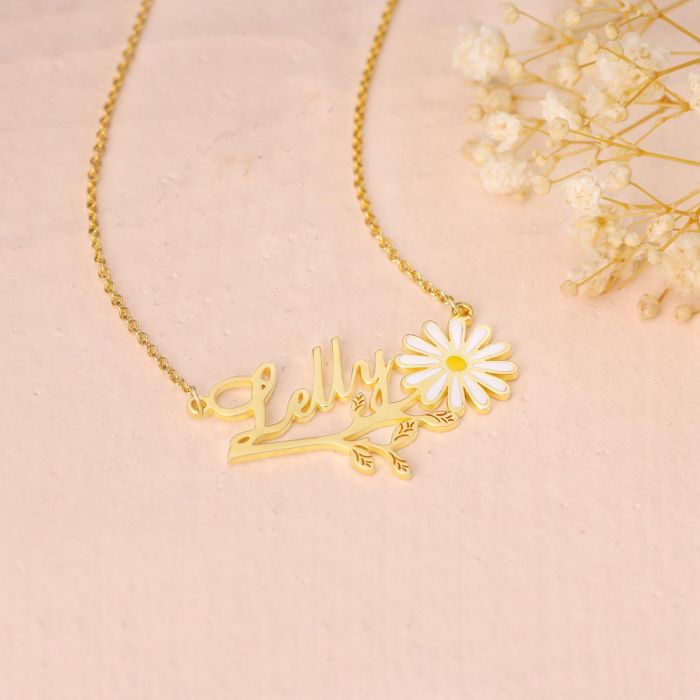 Bespoke Daisy Name Necklace | Personalised Name Necklace With Daisy Flower