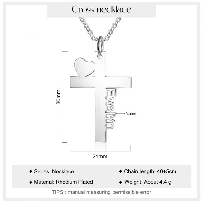 Personalised Cross & Heart Name Necklace | Bespoke Cross Name Necklace#