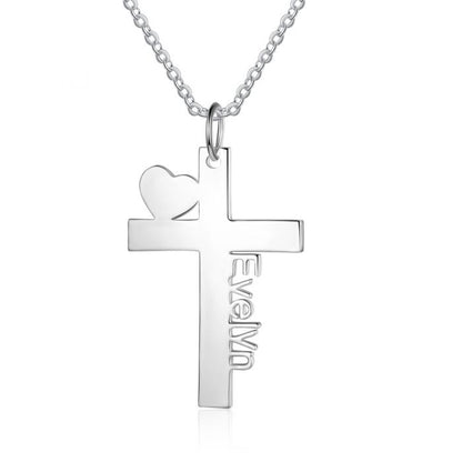 Personalised Cross & Heart Name Necklace | Bespoke Cross Name Necklace