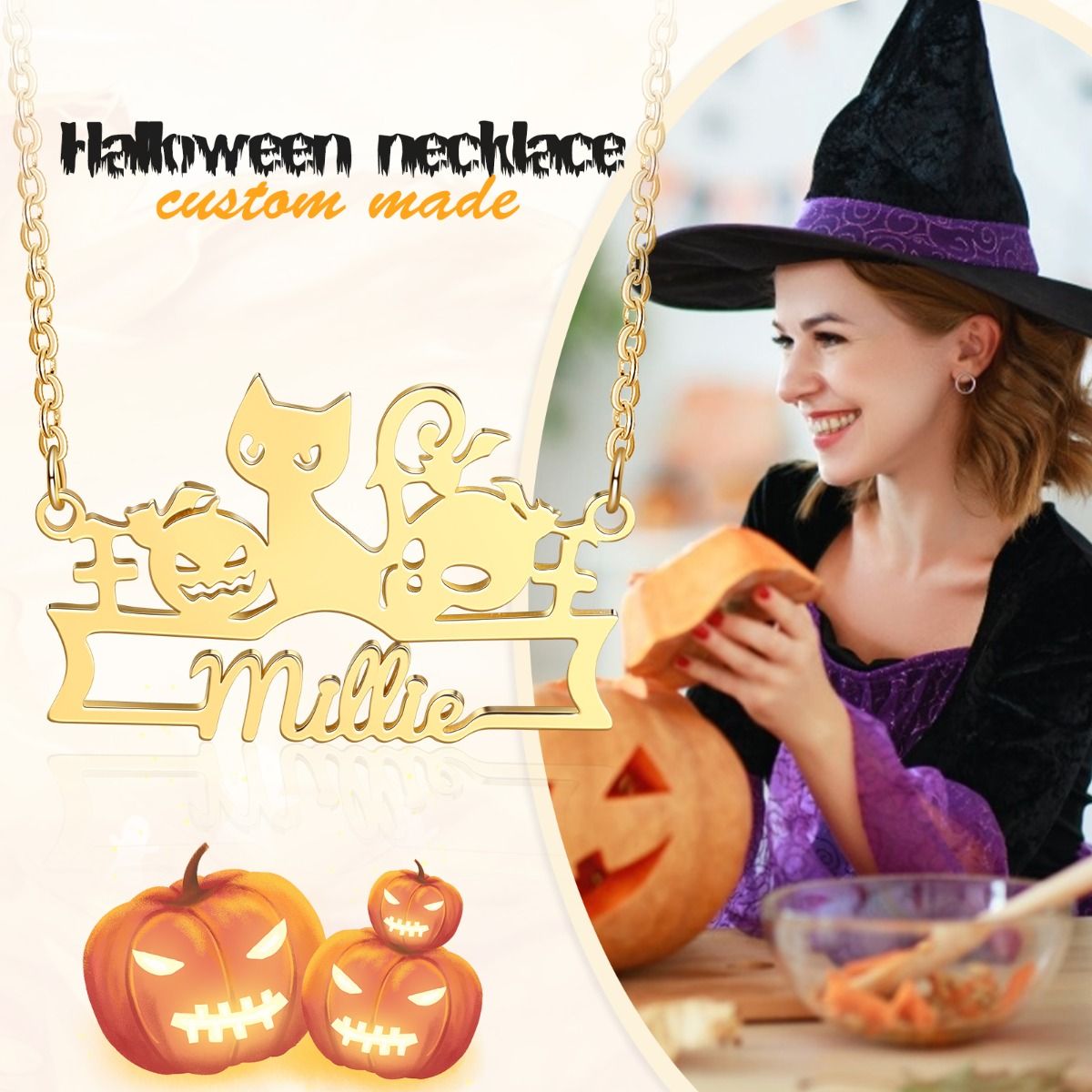 Halloween Name Necklace | Bepoke Haloween Gift Idea | Custom Halloween Gift