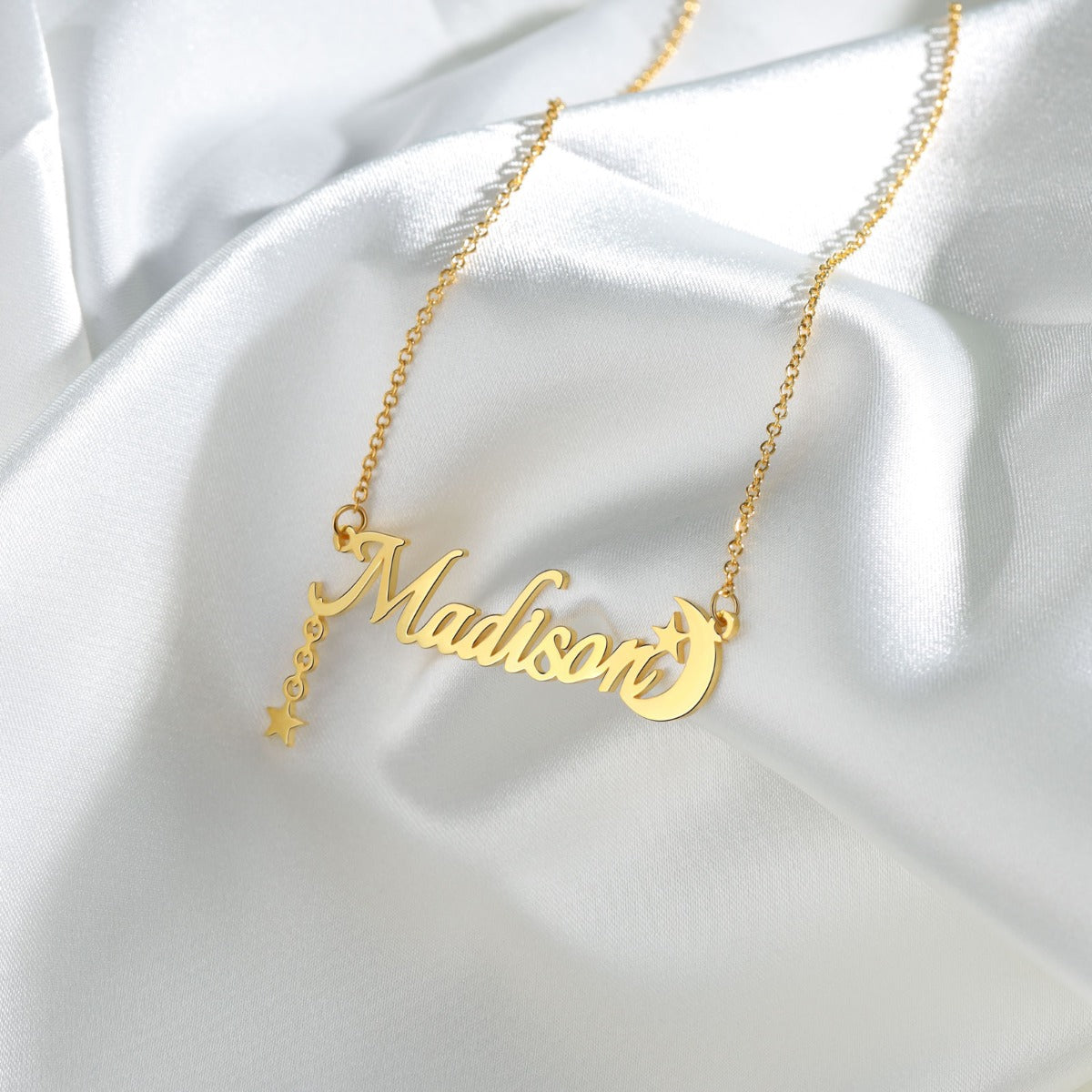 Personalised Star & Moon Name Necklace | Bespoke Name Necklace With Crescent & Star