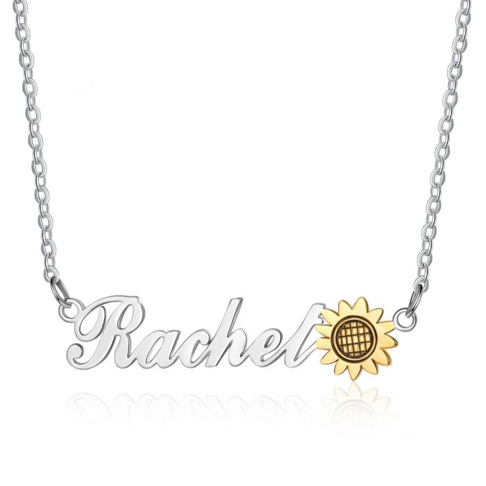 Personalised Sunflower Name Necklace | Customised Name Necklace With Sunflower