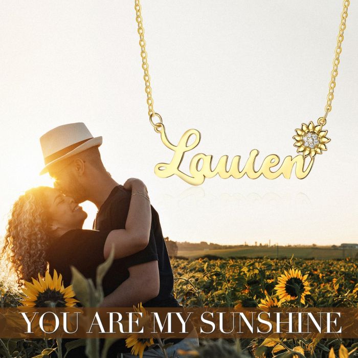 Bespoke Sunflower Name Necklace | Personalised Name Necklace With Sunflower