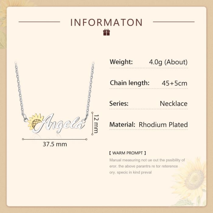 Bespoke Sunflower Name Necklace | Customised Name Necklace With Sunflower