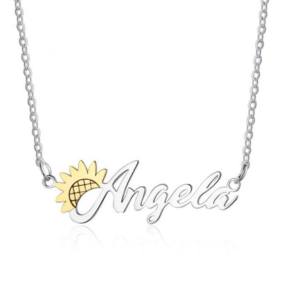 Bespoke Sunflower Name Necklace | Customised Name Necklace With Sunflower