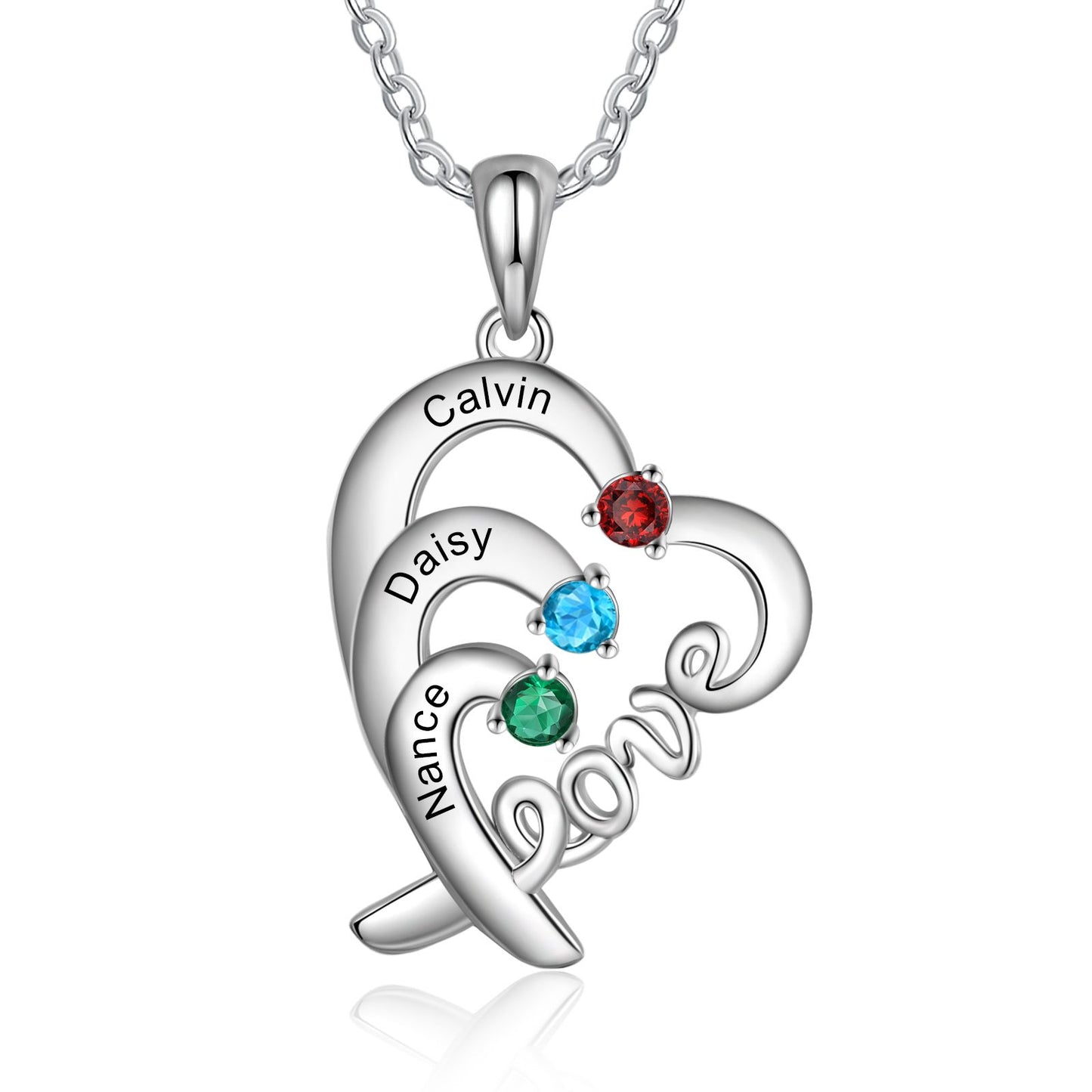 Love Necklace | Customised 2-4 Birthstone Necklace With Engraved Names