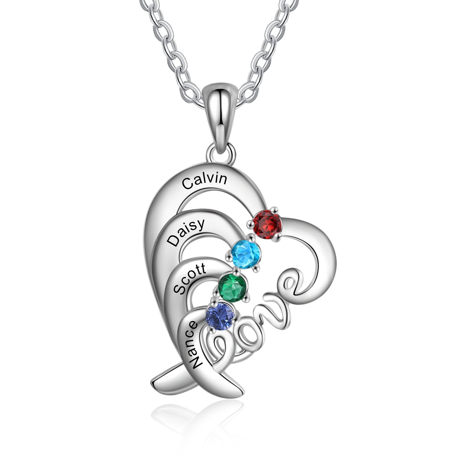 Love Necklace | Customised 2-4 Birthstone Necklace With Engraved Names