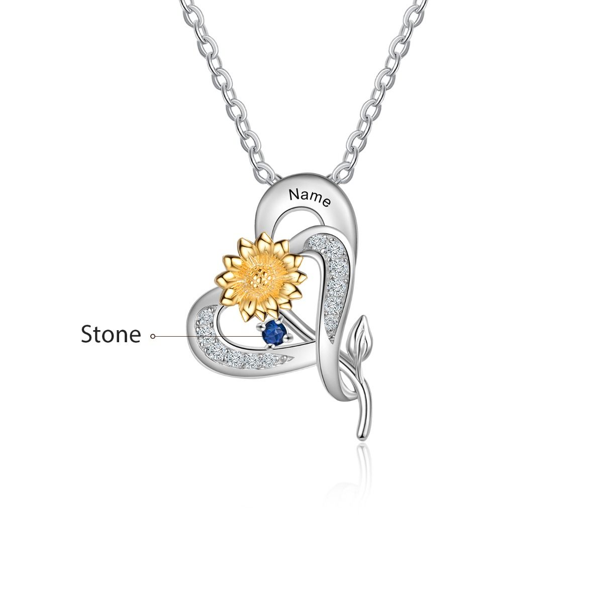 Sunflower Birthstone Necklace With Engraved Names | Personalised Up To 3 Birthstones Necklace