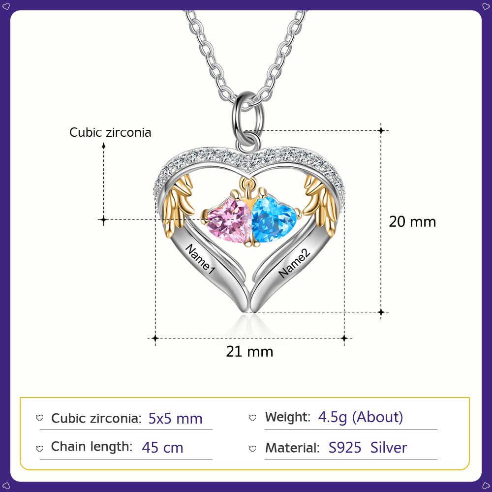 Personalised Heart Necklace With Up to 6 Birthstones | Bespoke Necklace Birthsotne With Engraved Names