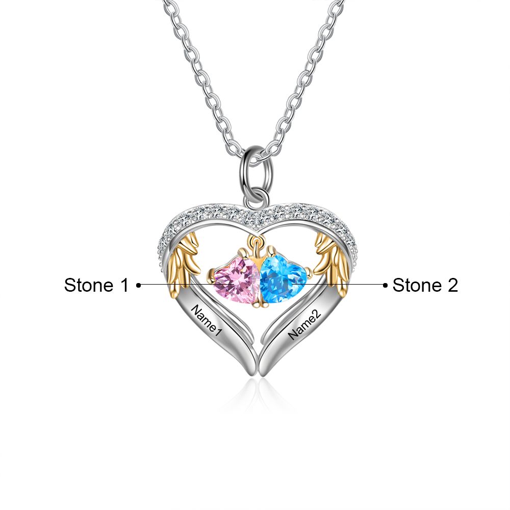 Personalised Heart Necklace With Up to 6 Birthstones | Bespoke Necklace Birthsotne With Engraved Names