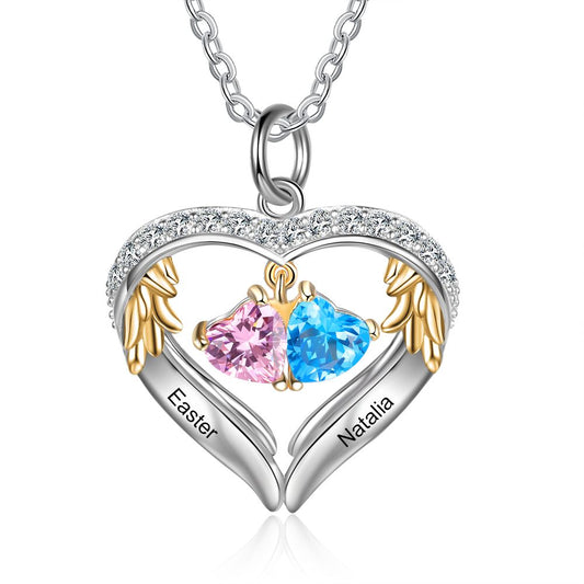 Personalised Heart Necklace With Up to 6 Birthstones | Bespoke Necklace Birthsotne With Engraved Names