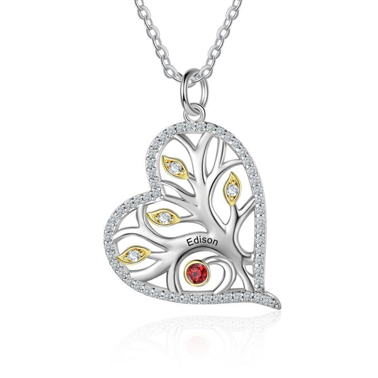 Personalised Family Tree Heart Necklace With Engraved Names And Birthstones | Bespoke Gift Idea For Mum